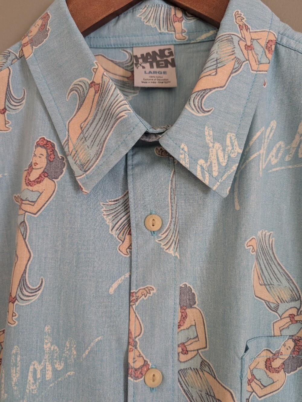 Vintage Hang Ten Hawaiian Hula Girl Shirt Size Large - Picture 6 of 7